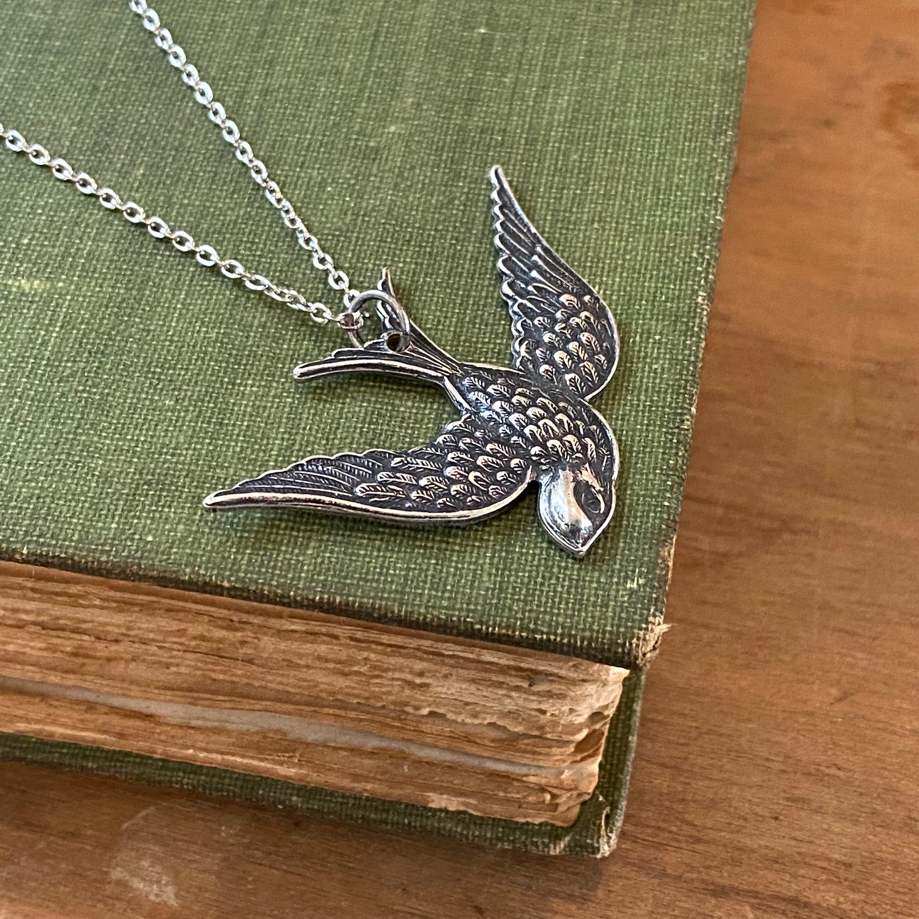 Swooping Bird Necklace - Brass, Silver or Patina