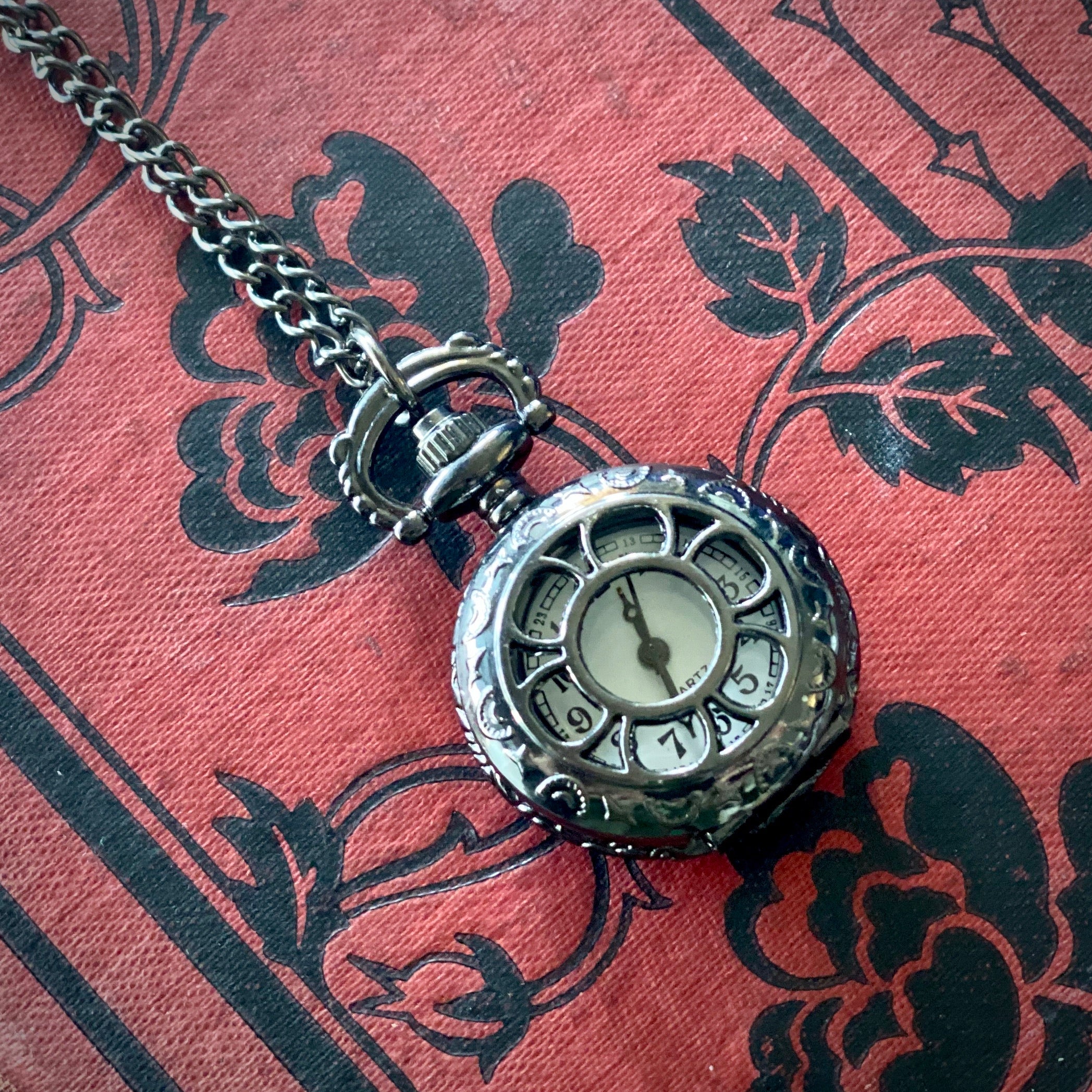 Platinum & Rose Gold Fob Pendant Locket Watch Chain Necklace