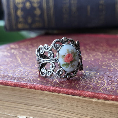 Petite Pink Rose Filigree Ring