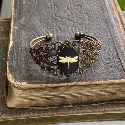 Cameo Cuff Bracelet- Honey Bee, Dragonfly or Flower and Adjustable