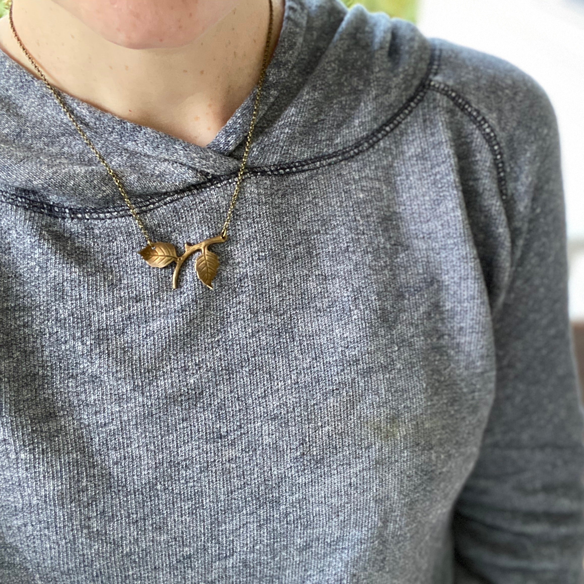 Twig Pendant Necklace in Antiqued Silver or Antiqued Brass