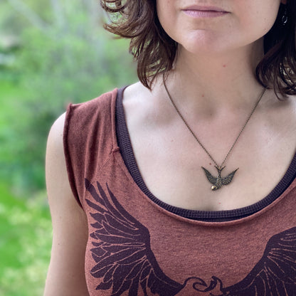 Swooping Bird Necklace - Brass, Silver or Patina