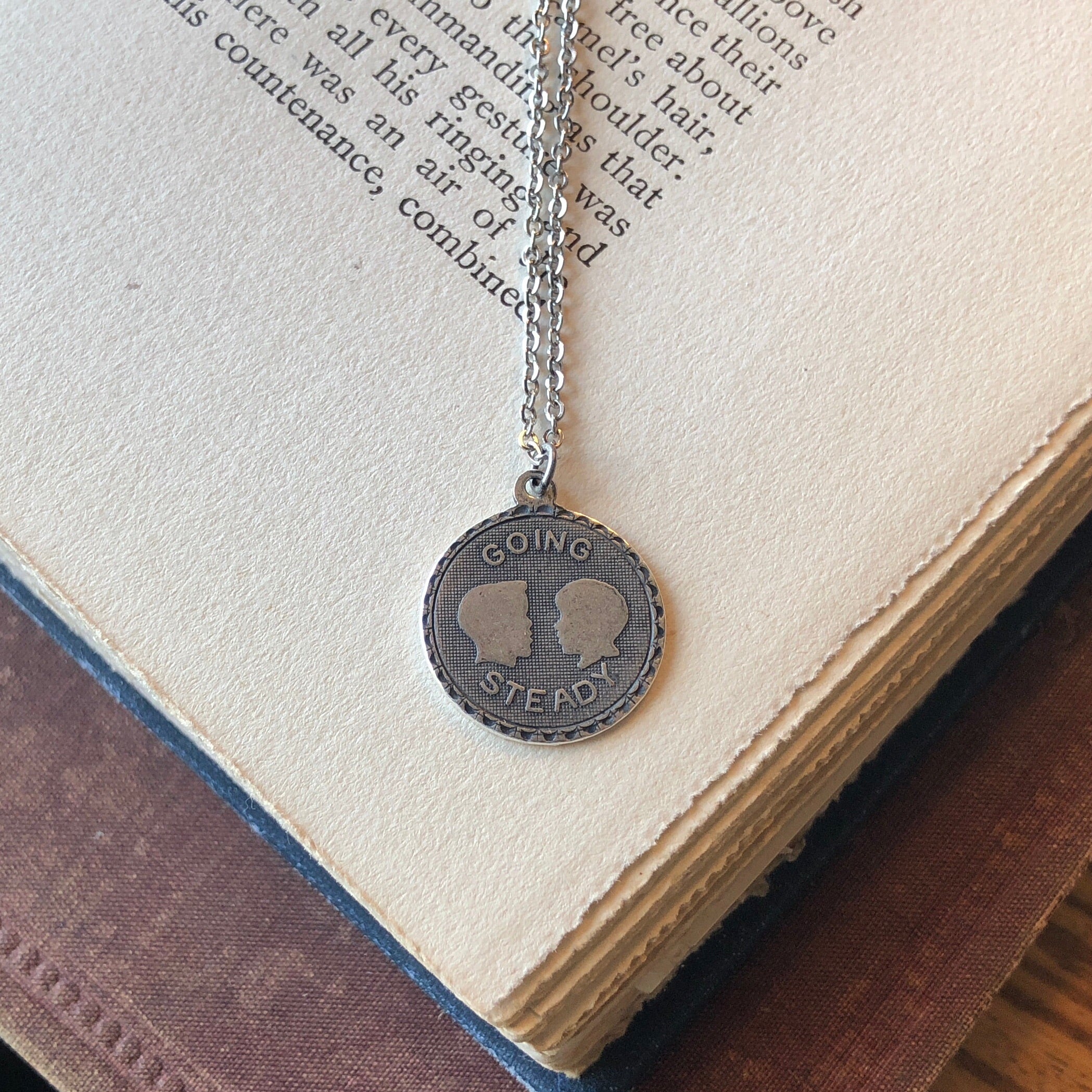 Going Steady Charm Necklace in Antiqued Silver or Brass