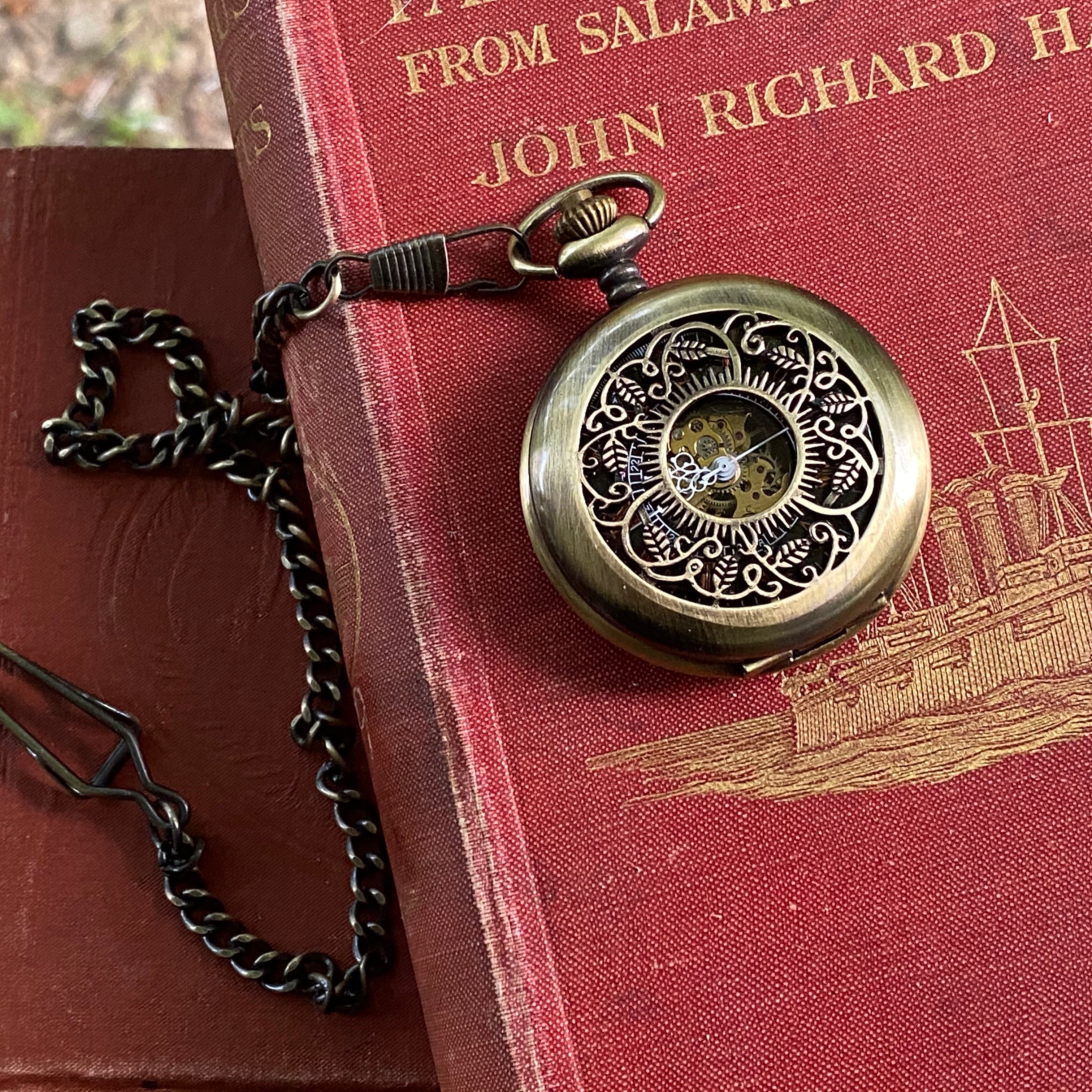 Vineyard Brass Mechanical Pocket Watch - on Fob or Necklace