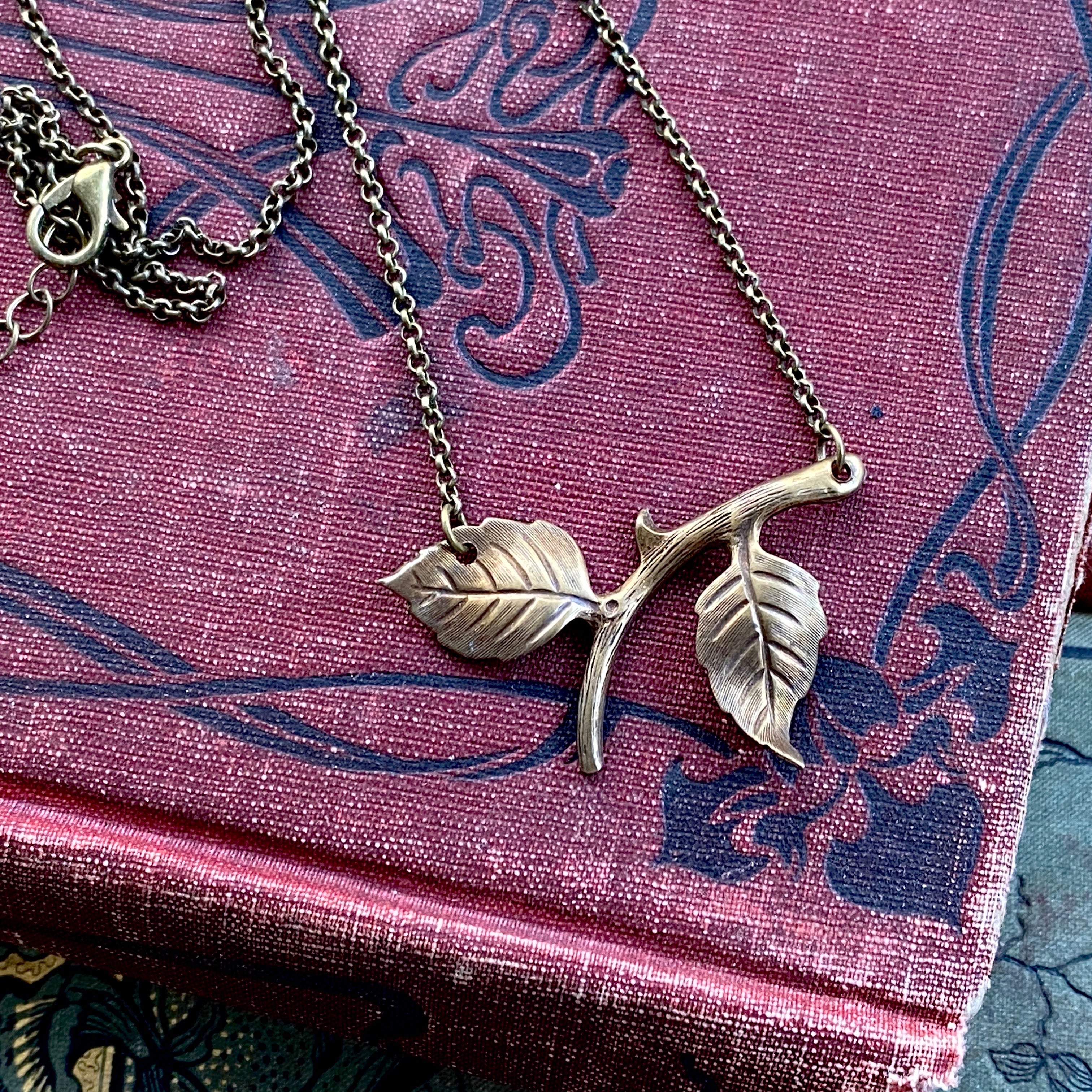 Twig Pendant Necklace in Antiqued Silver or Antiqued Brass