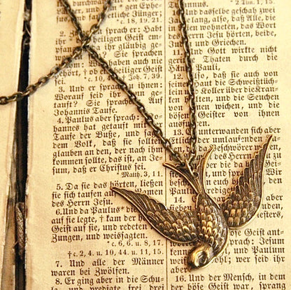 Swooping Bird Necklace - Brass, Silver or Patina