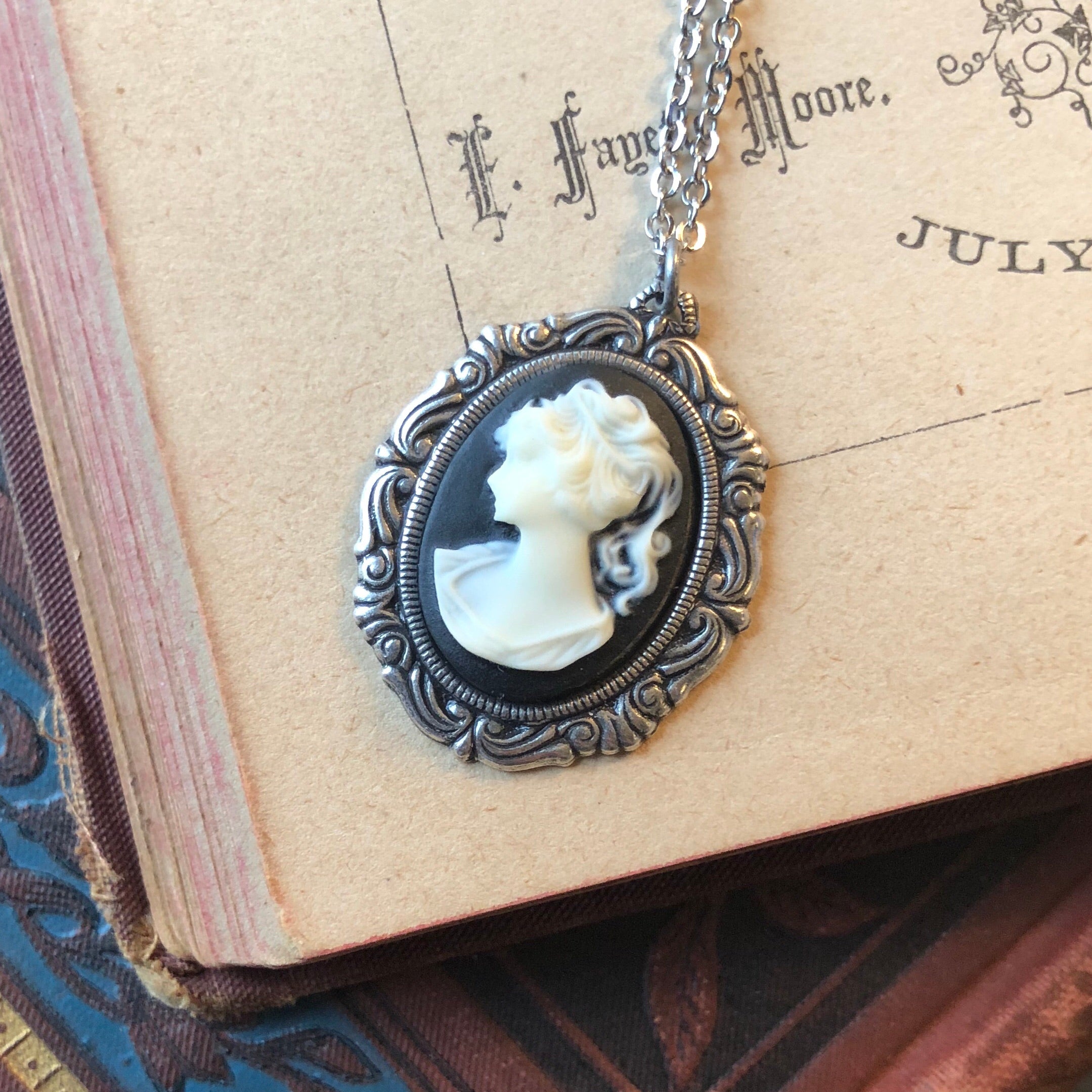 Cameo Lady Necklace in Silver - Pick a Color