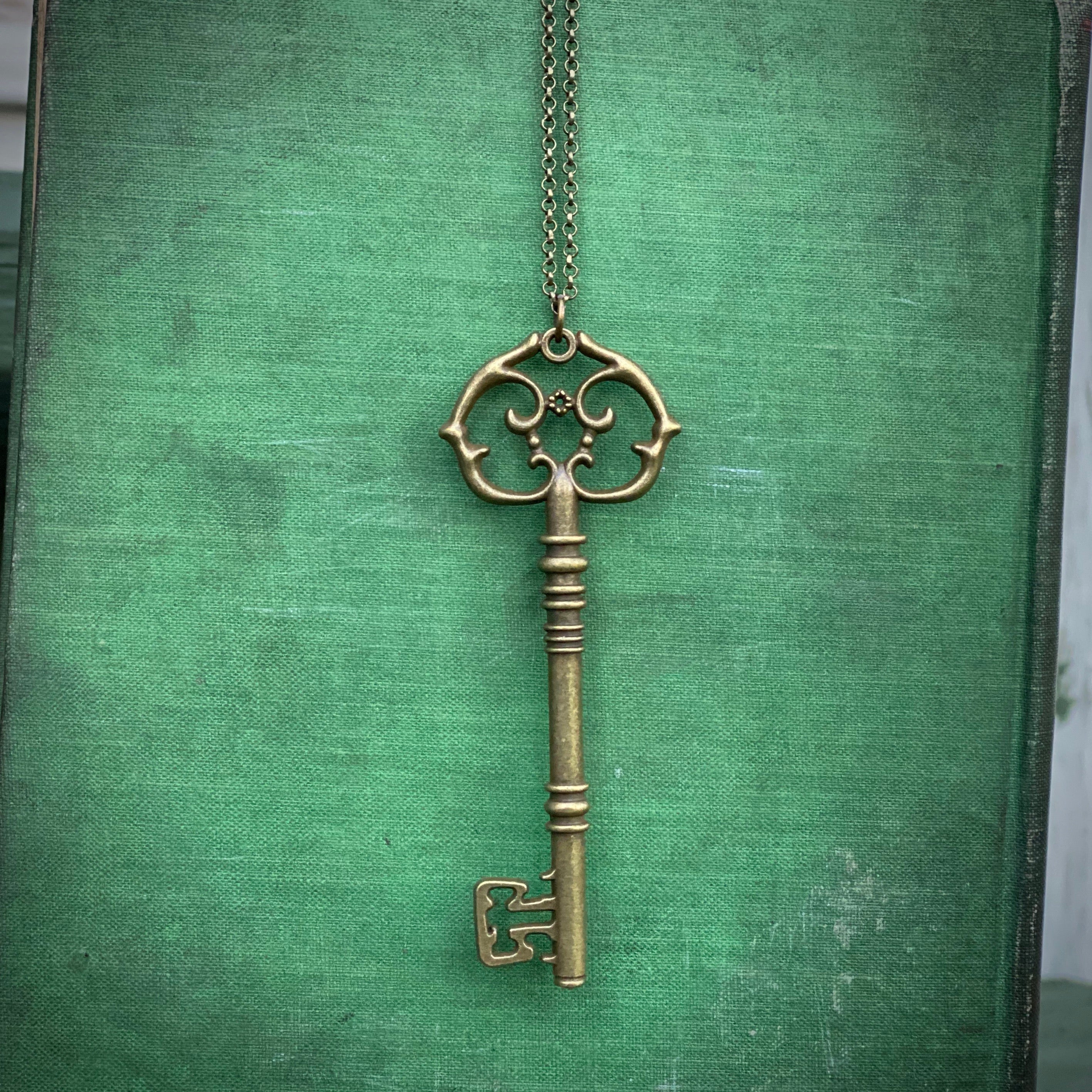 Secret Garden Key Necklace in Brass or Silver