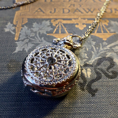 Small Pocket Watch Necklace in Silver