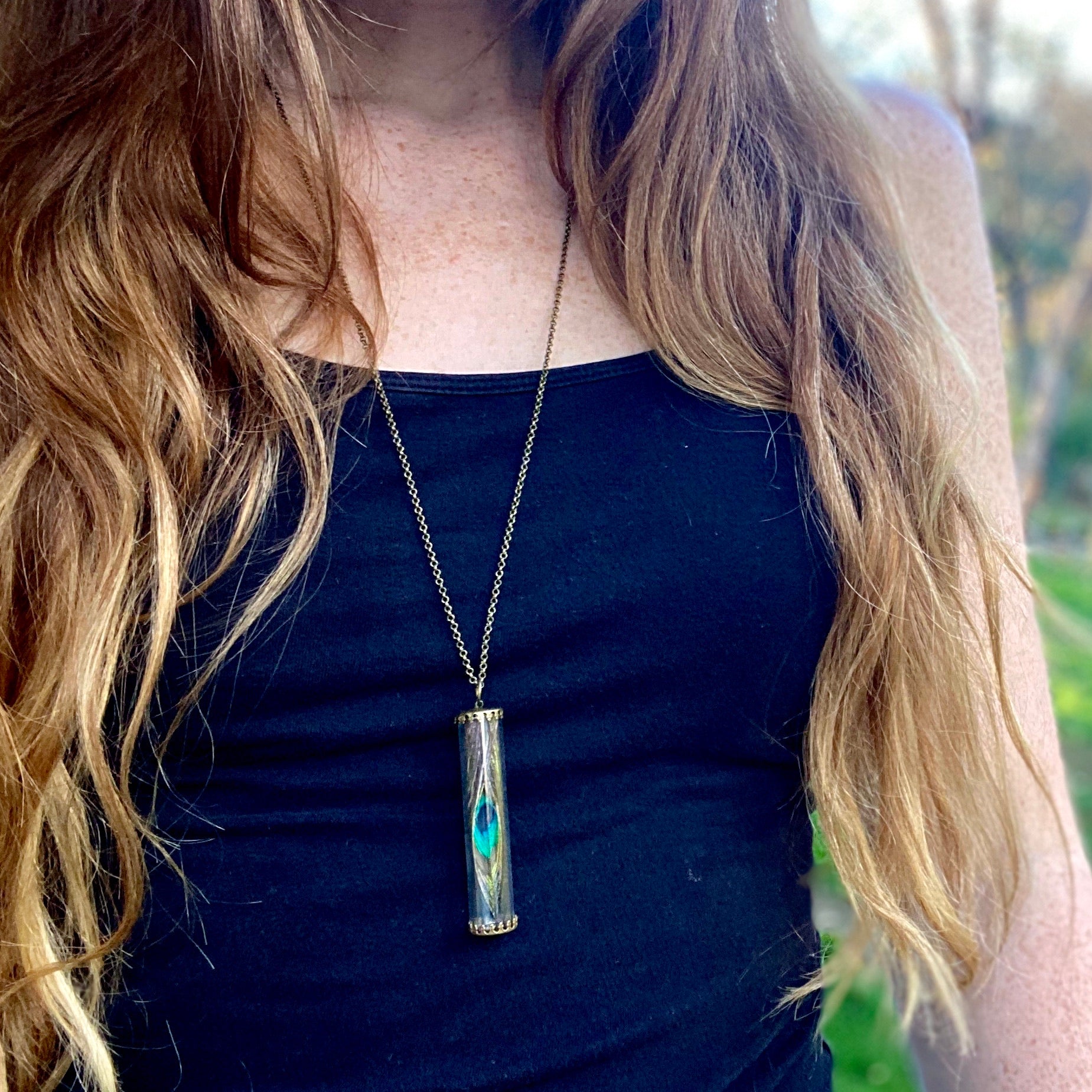 Peacock Feather Pendant Necklace