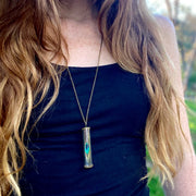Peacock Feather Pendant Necklace in Antiqued Brass