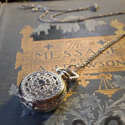 Small Pocket Watch Necklace in Silver