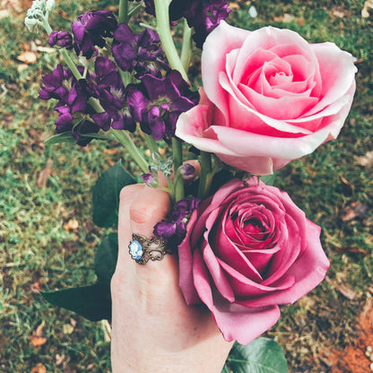 Blue Rose Cameo Filigree Ring