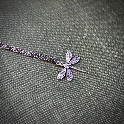 Tiny Victorian Dragonfly Necklace