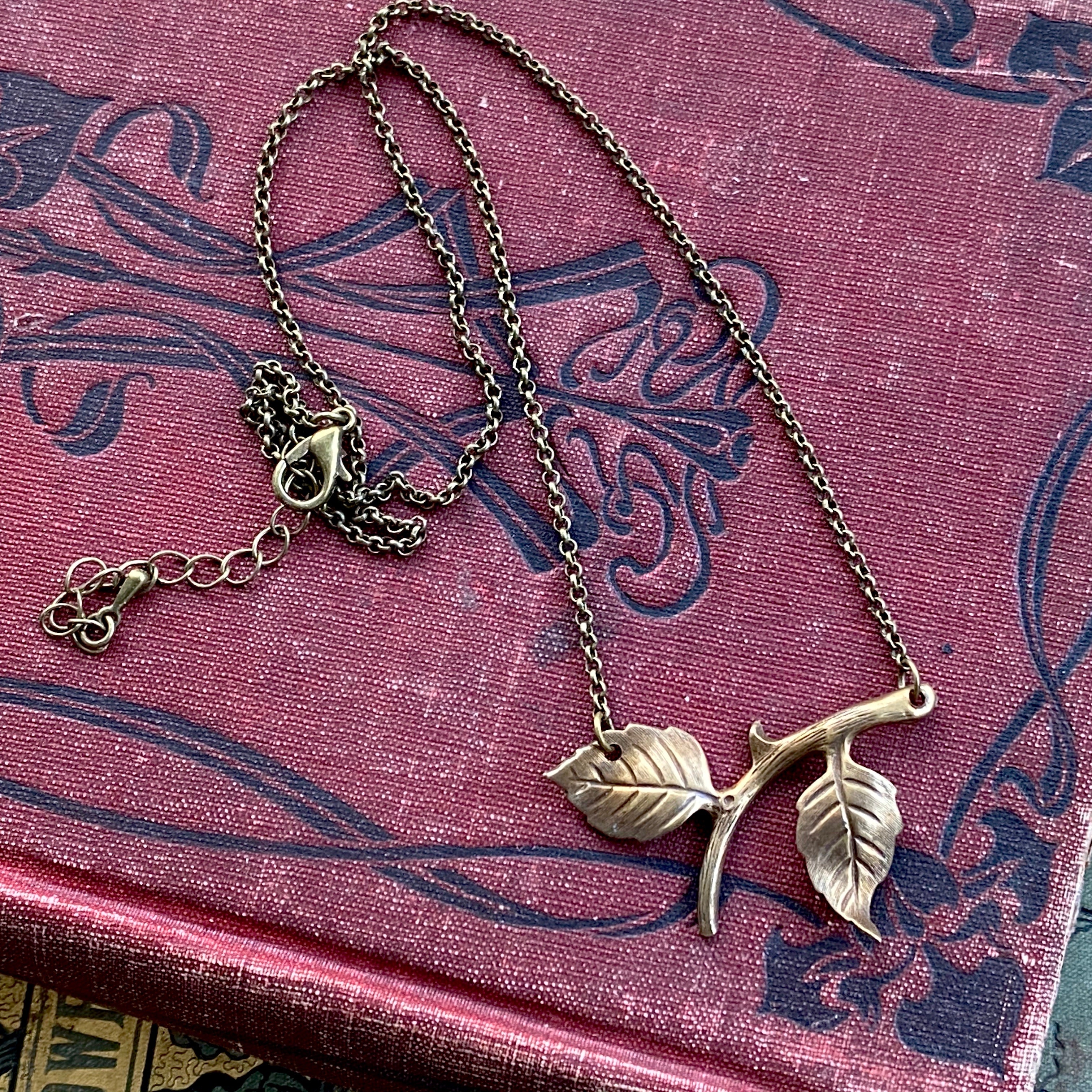 Twig Pendant Necklace in Antiqued Silver or Antiqued Brass