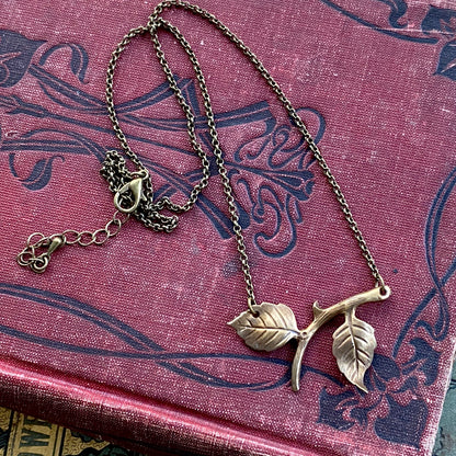 Twig Pendant Necklace in Antiqued Silver or Antiqued Brass