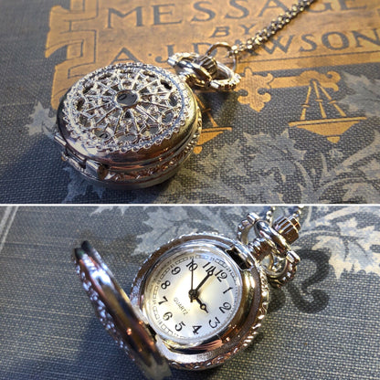 Small Pocket Watch Necklace in Silver