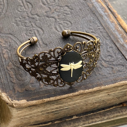 Cameo Cuff Bracelet- Honey Bee, Dragonfly or Flower and Adjustable