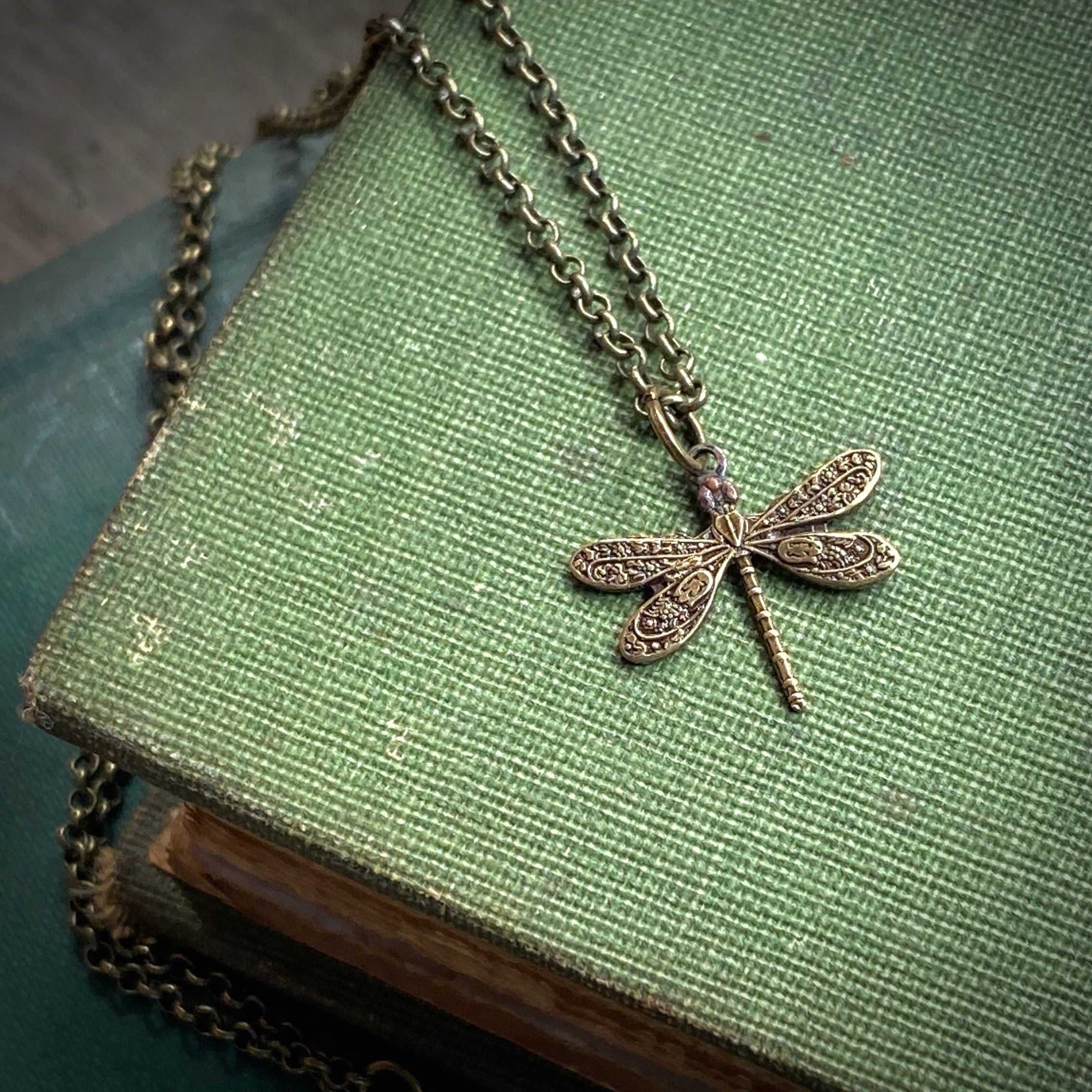 Tiny Victorian Dragonfly Necklace