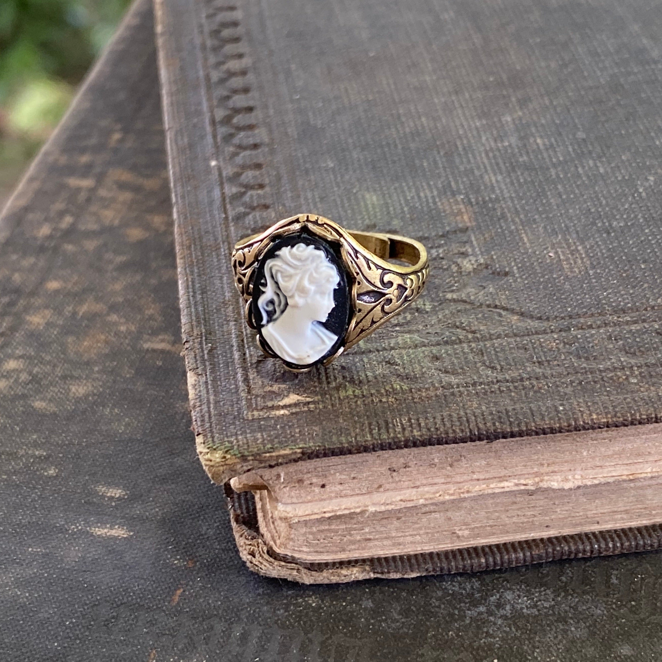 Brass Lady Cameo Ring