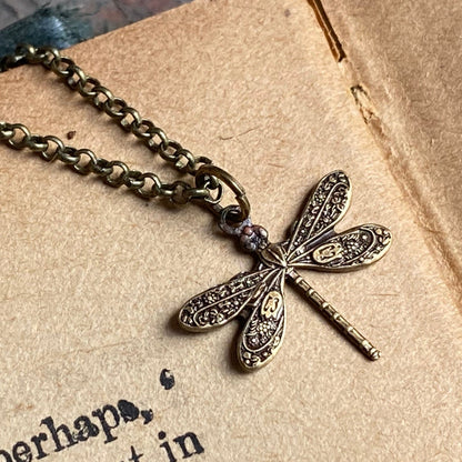 Tiny Victorian Dragonfly Necklace