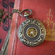 Brass Zodiac Mechanical Pocket Watch on Fob or Necklace | Ragtrader Vintage