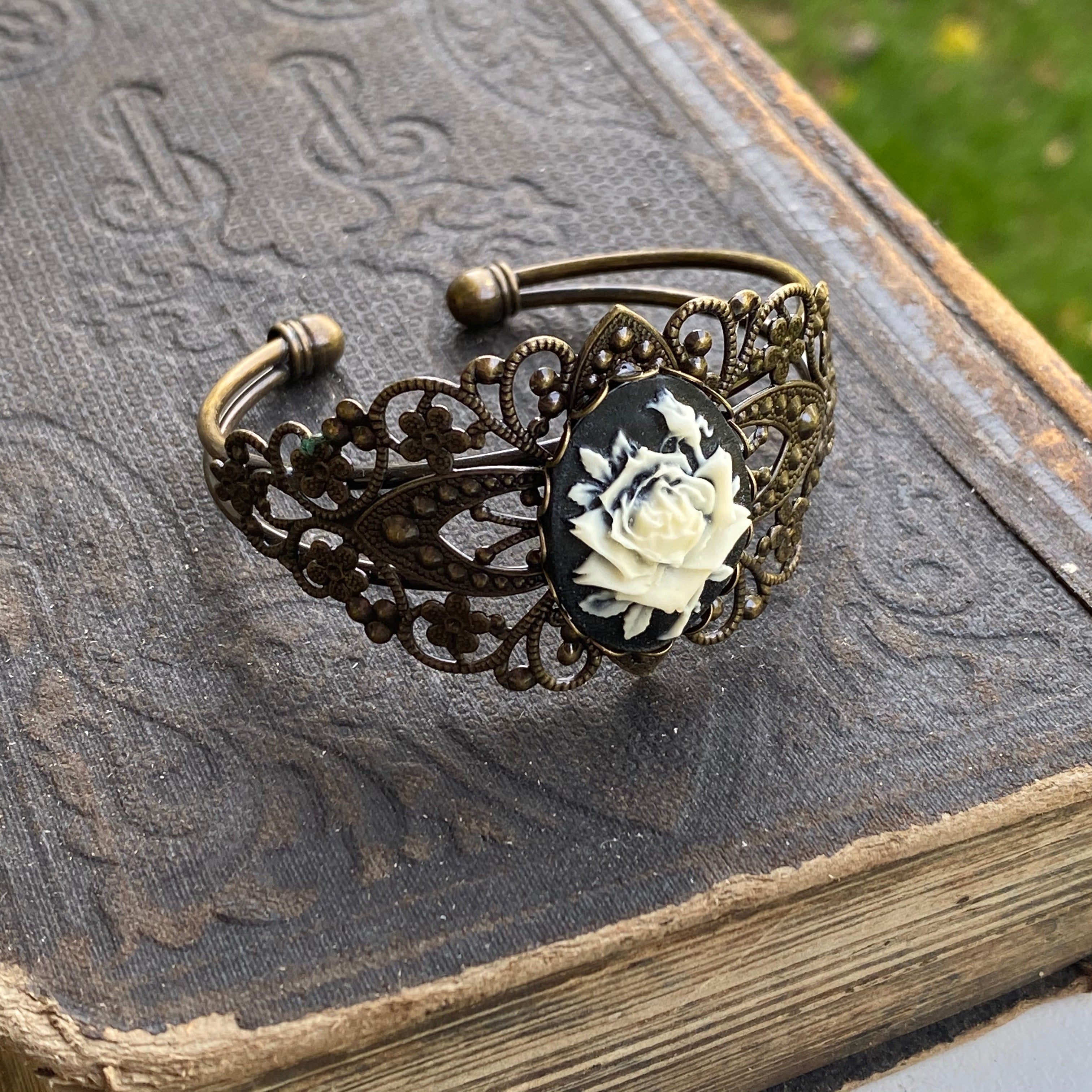 Rose Cameo Cuff Bracelet- Choose a Color