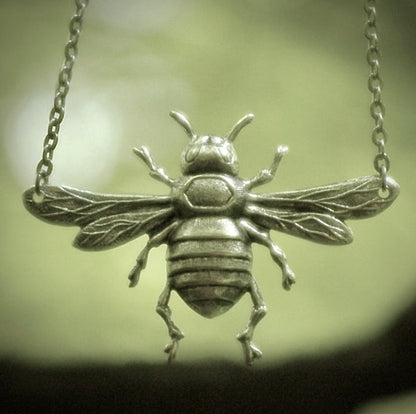 Bee Charmer Pendant Necklace in Antiqued Brass, Silver or Patina