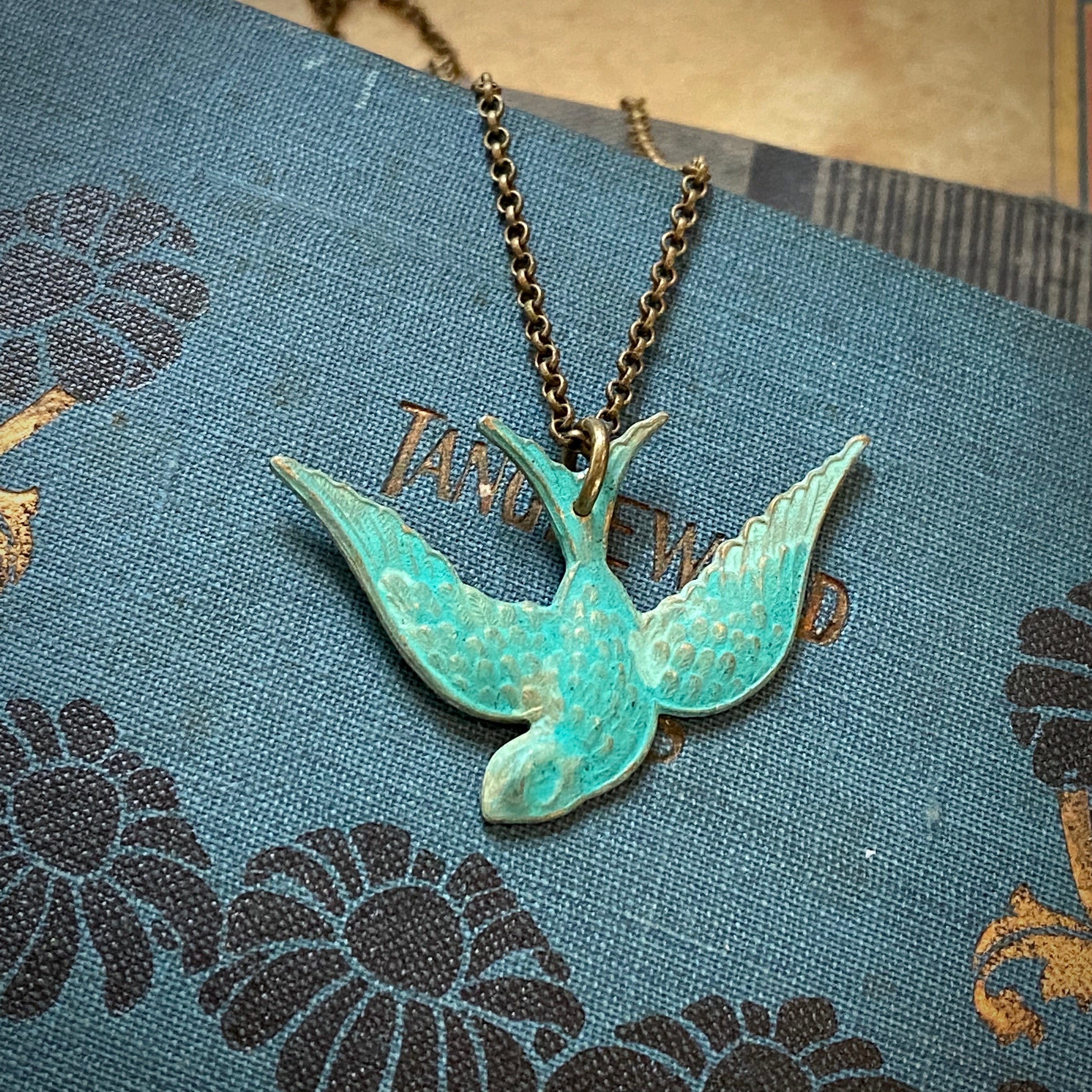 Swooping Bird Necklace - Brass, Silver or Patina