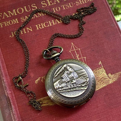 Mechanical Train Pocket Watch on Fob or Necklace Chain