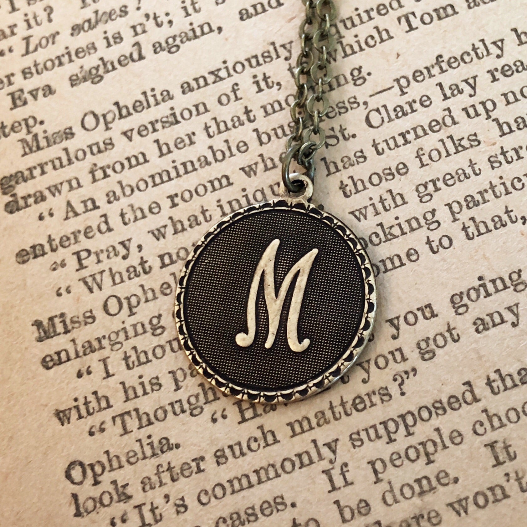 Initial Necklace- in Antiqued Brass or Silver