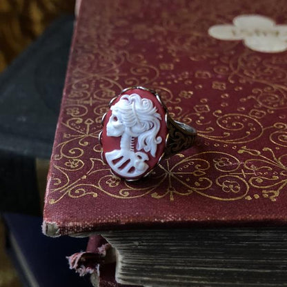 Skeleton Lady Cameo Ring- Green and Brass