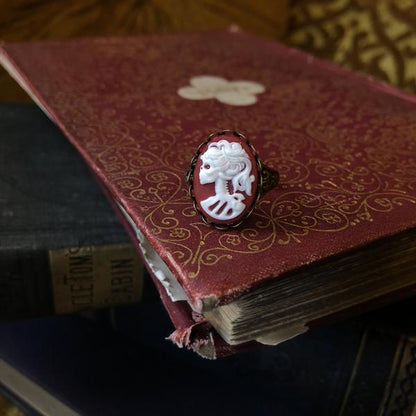 Skeleton Lady Cameo Ring- Black and Brass