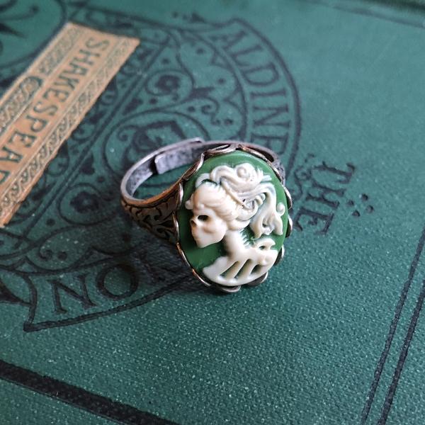 Skeleton Lady Cameo Ring- Black and Brass