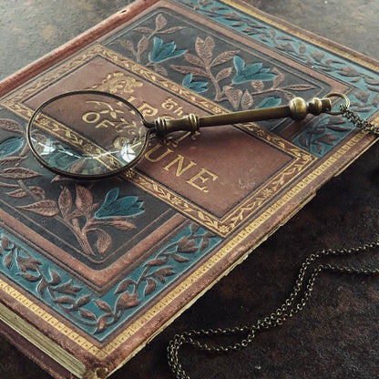 antiqued brass useful vintage style useful long necklace for magnifying 