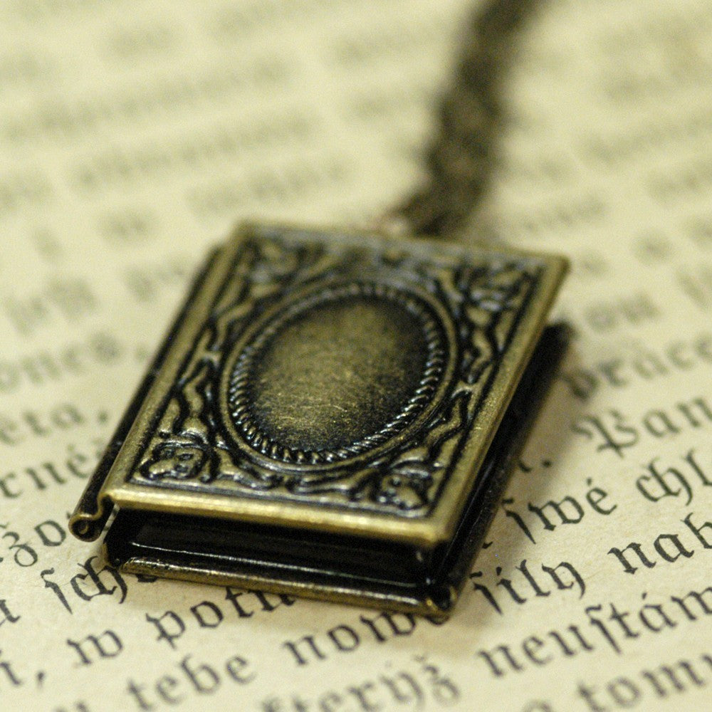 Antiqued brass book locket