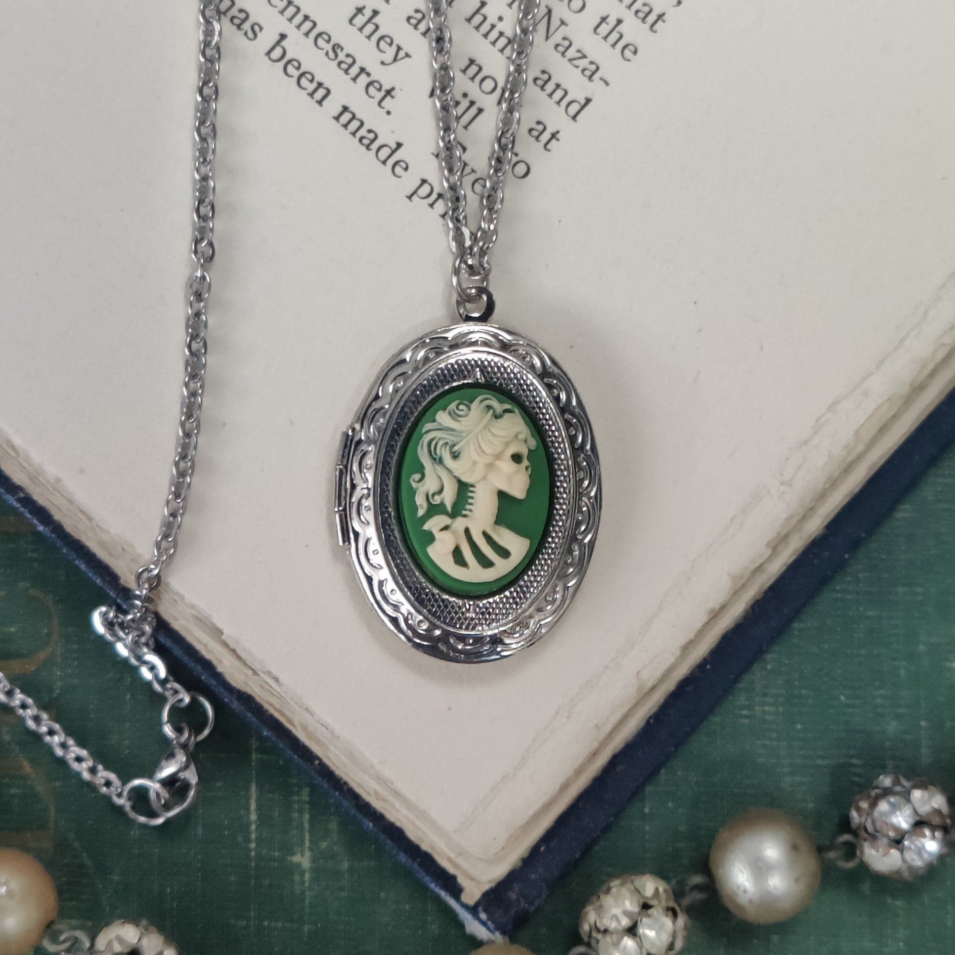 Skeleton Lady Cameo Oval Vintage Style Locket